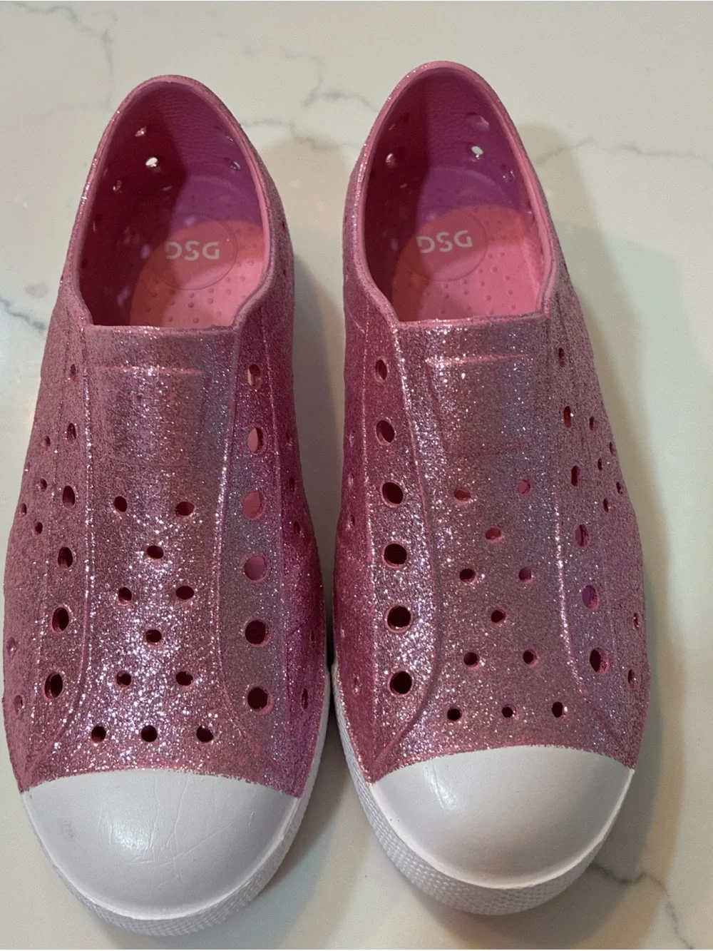 DSG Glitter Pink Slip-On Sneakers with White Toe Cap